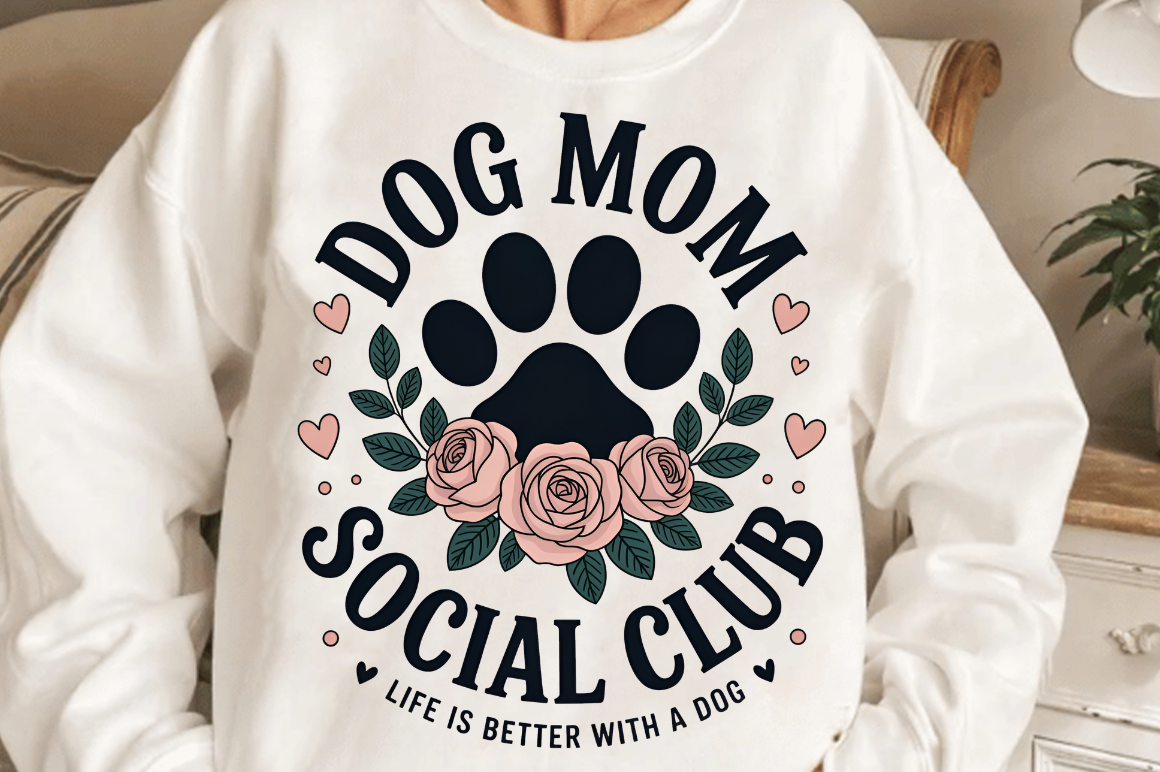 Retro Dog Mom Social Club PNG Design preview for craft projects