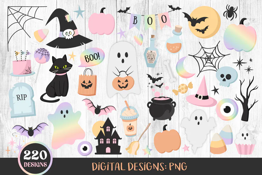 Cute Pastel Halloween Clipart Bundle preview for kawaii Halloween sublimation PNG