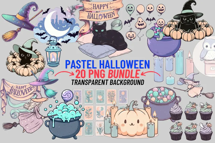 Watercolor Pastel Halloween Sublimation preview for kawaii Halloween sublimation PNG