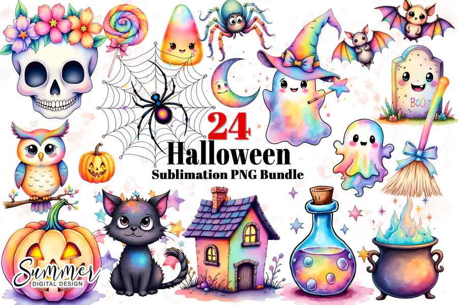 Cute Halloween Sublimation PNG Bundle preview for kawaii Halloween sublimation PNG