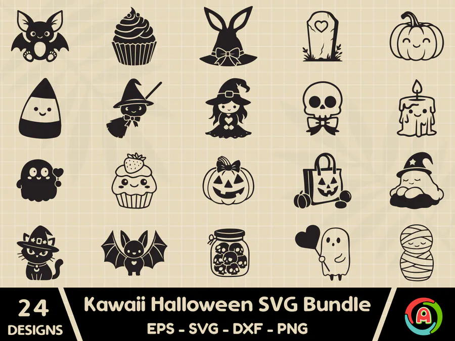 Kawaii Halloween SVG Bundle preview for kawaii Halloween sublimation PNG