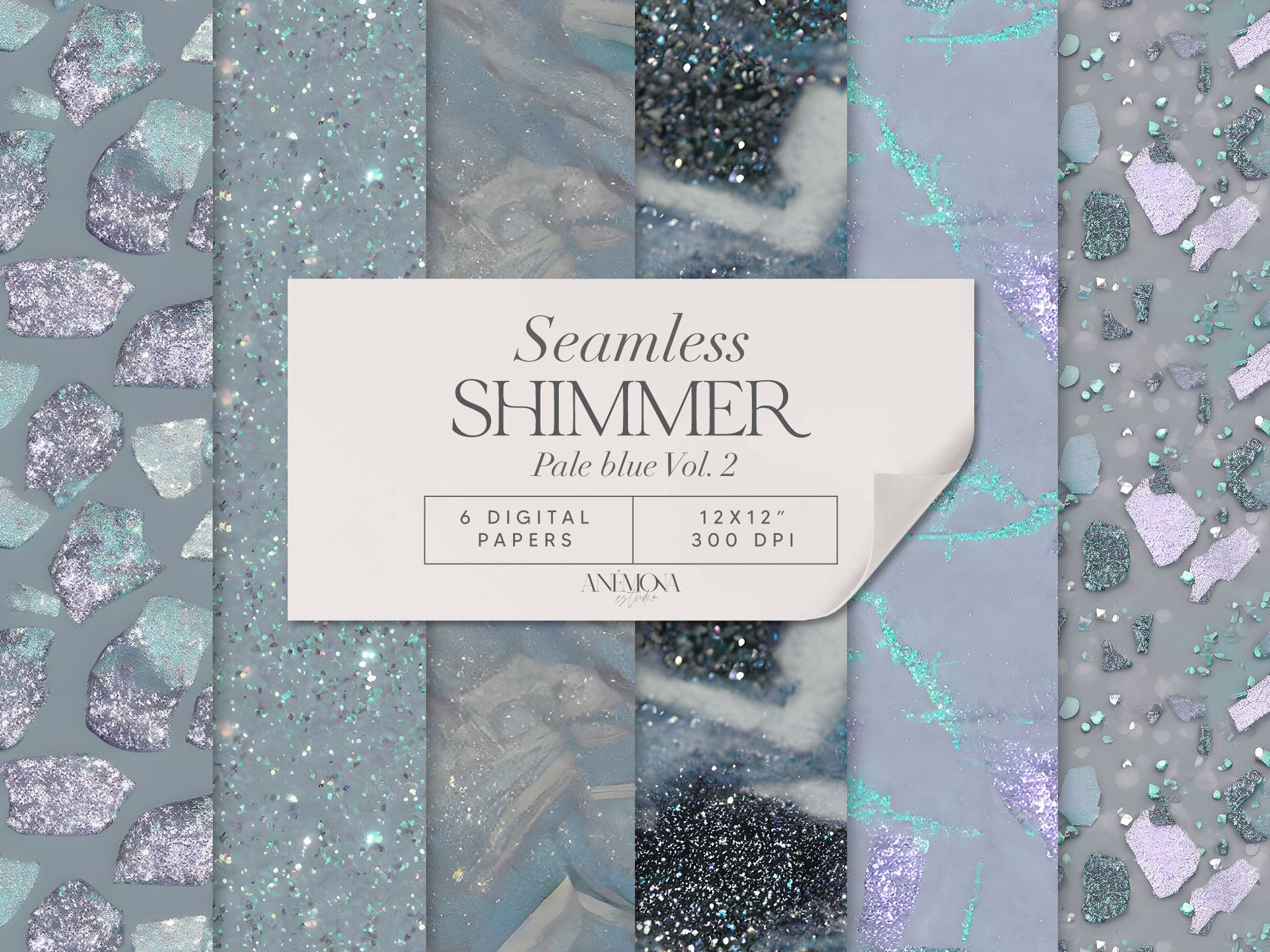 Dusty Blue Glitter Digital Paper Seamles preview for craft projects