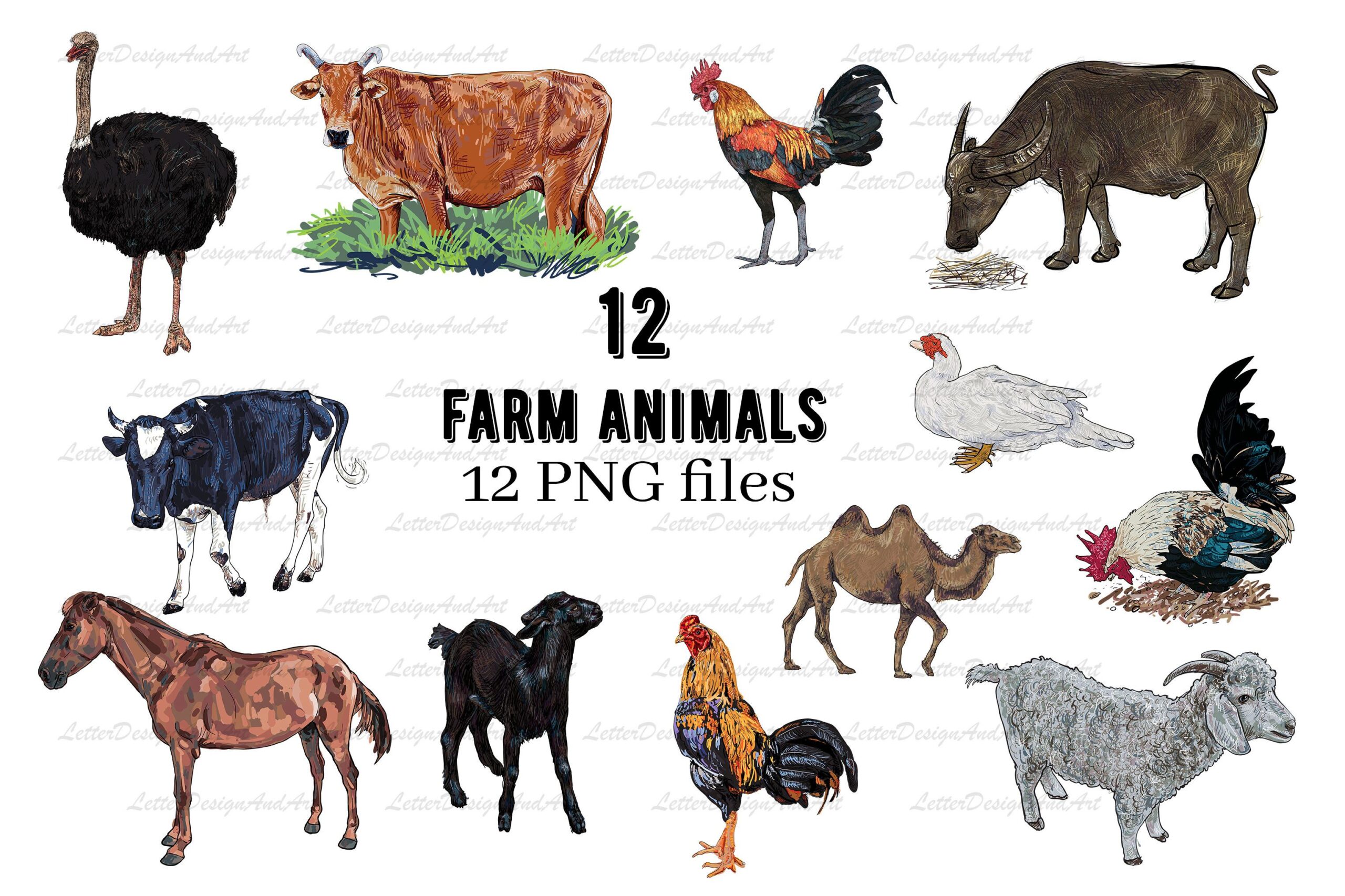 12 Farm Animal Clip Art preview for craft projects