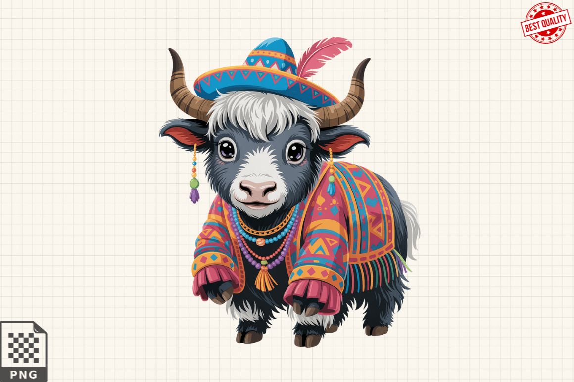 Colorful Baby Highland Cow Clipart PNG preview for craft projects