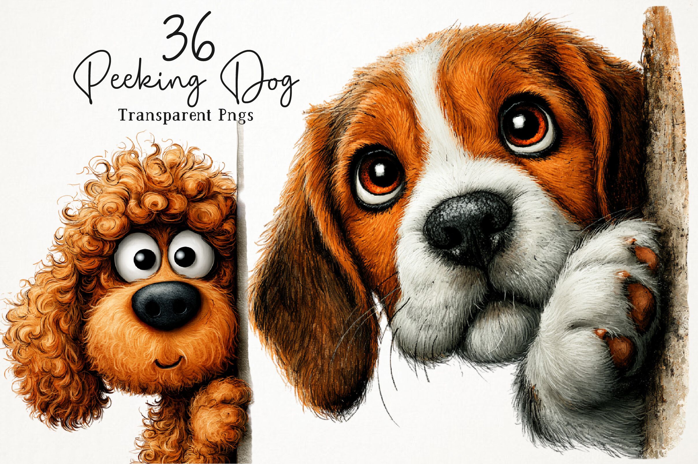 Whimsical Peeking Dog Clipart Set preview for craft projects