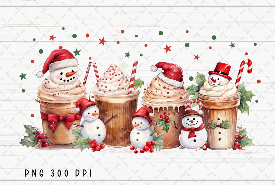 Snowman Coffee Vintage Christmas PNG preview for retro Christmas sublimation PNG