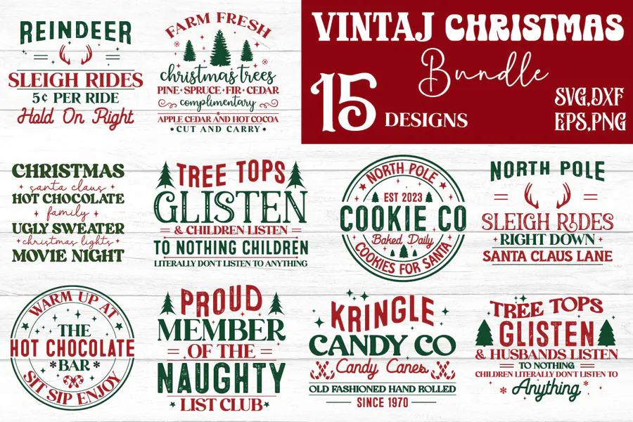 Christmas Christmas Bundle preview for retro Christmas sublimation PNG