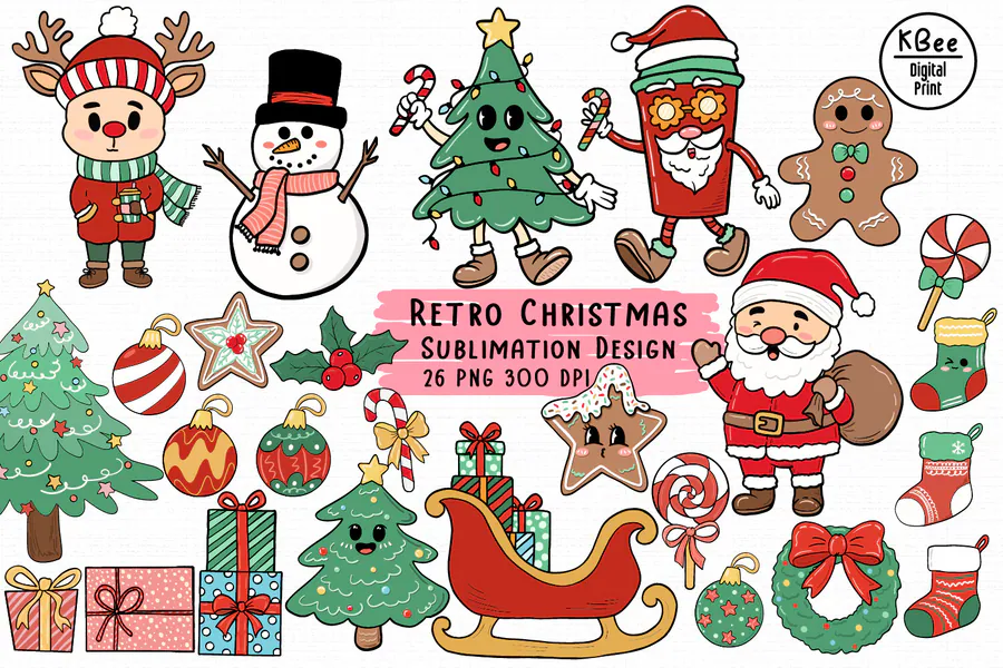 Retro Christmas PNG Sublimation Bundle preview for retro Christmas sublimation PNG