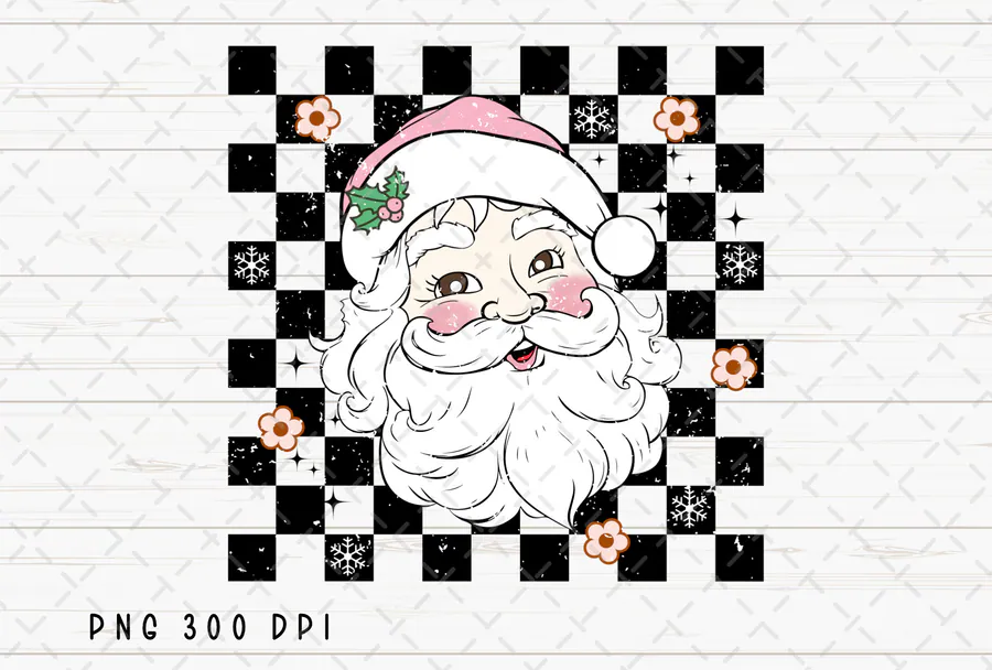 Santa Claus Retro Christmas PNG preview for retro Christmas sublimation PNG