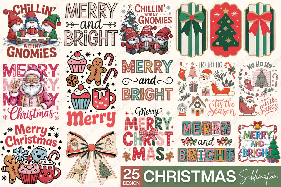 Christmas Sublimation Bundle preview for retro Christmas sublimation PNG