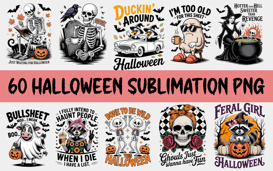 Retro Halloween Sublimation Bundle PNG preview for retro Halloween sublimation PNG