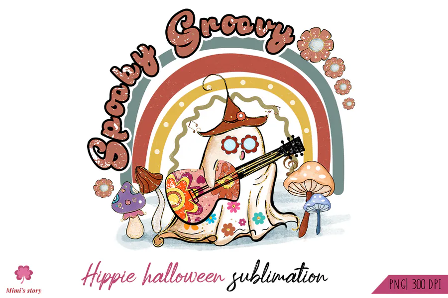 Spooky Groovy Sublimation preview for retro Halloween sublimation PNG