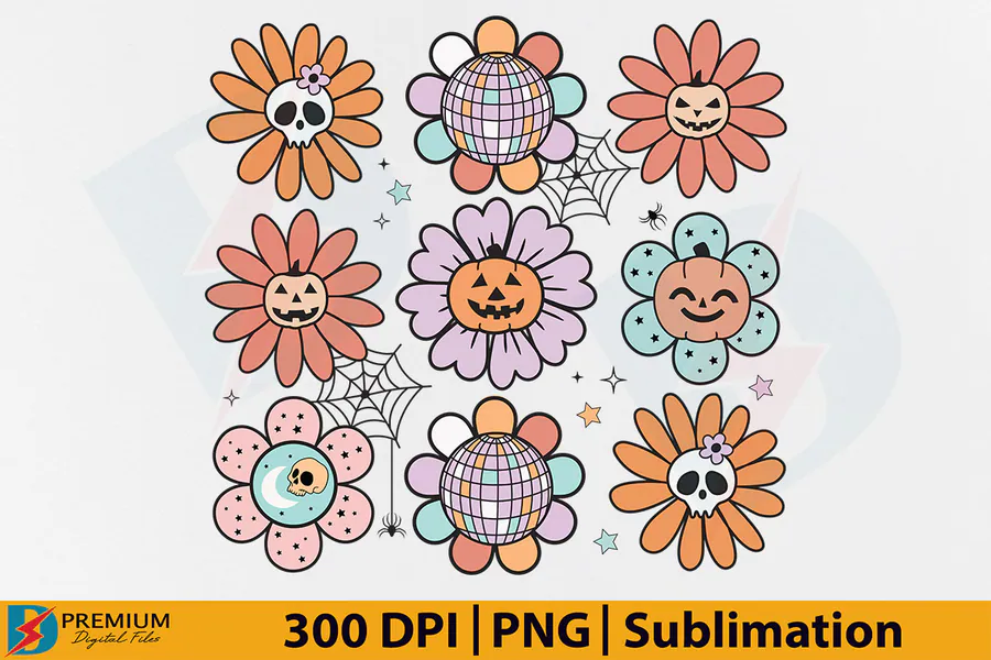 Retro Groovy Halloween PNG Sublimation preview for retro Halloween sublimation PNG
