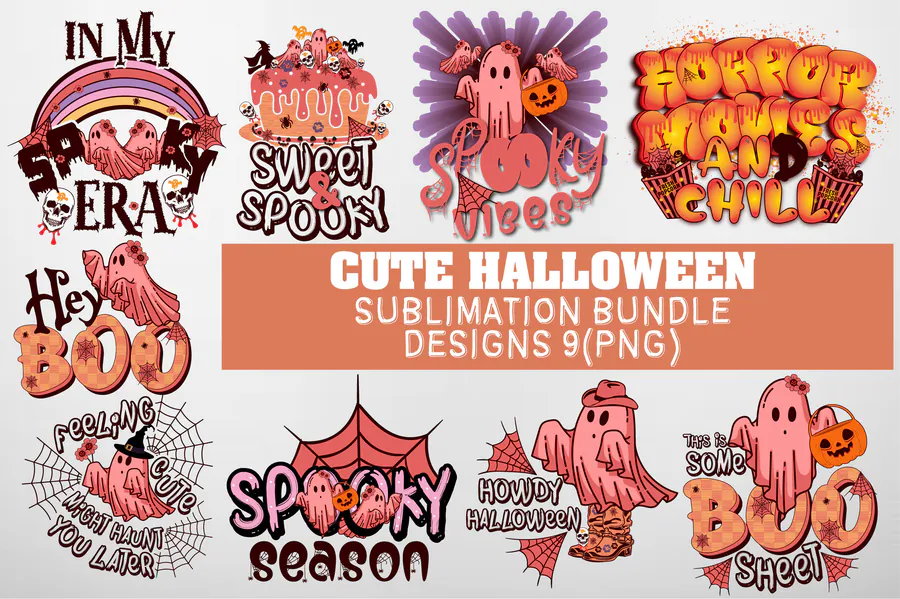 Cute Halloween Sublimation Design Bundle preview for retro Halloween sublimation PNG