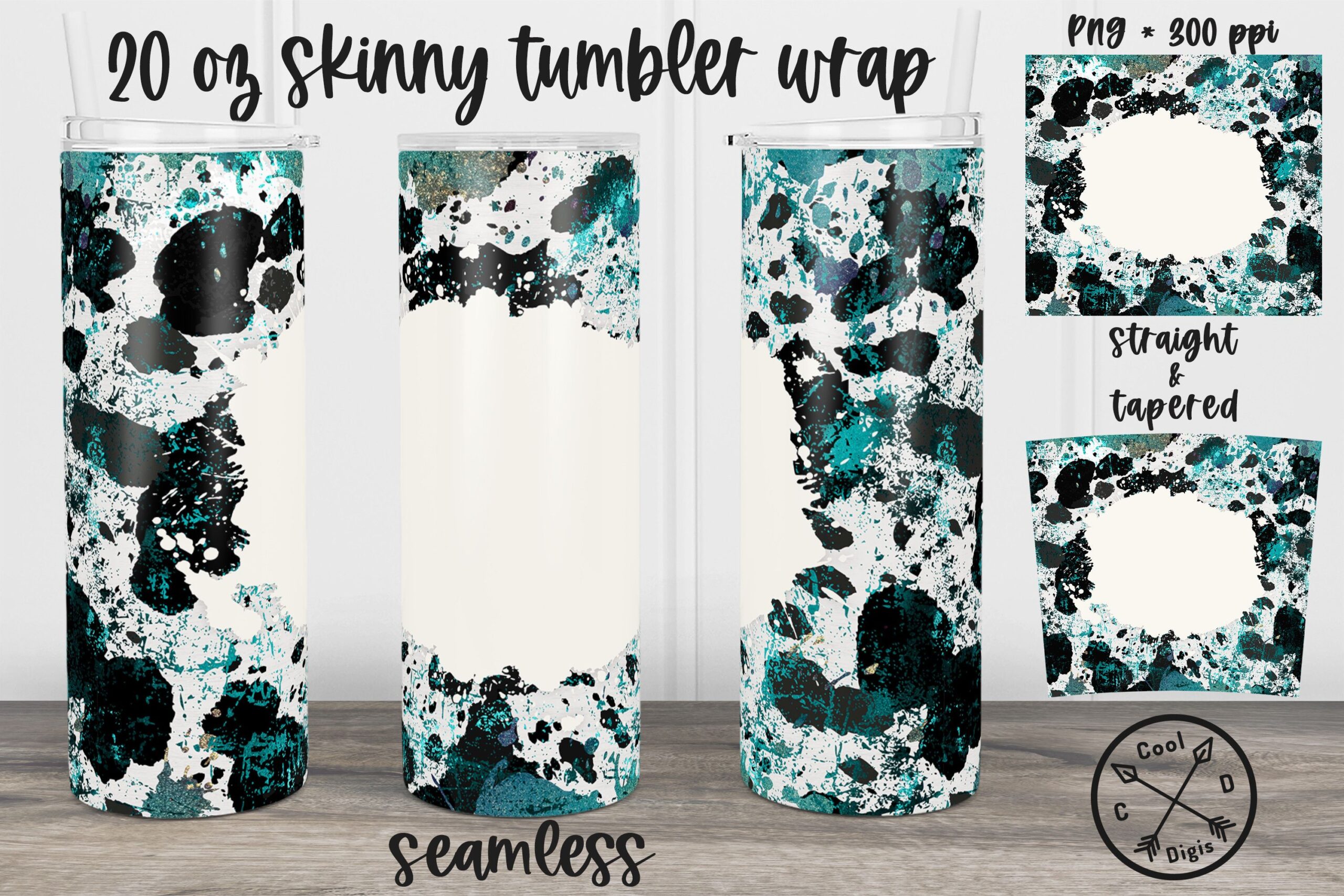 Cowhide Teal Tumbler Wrap Design preview for craft projects