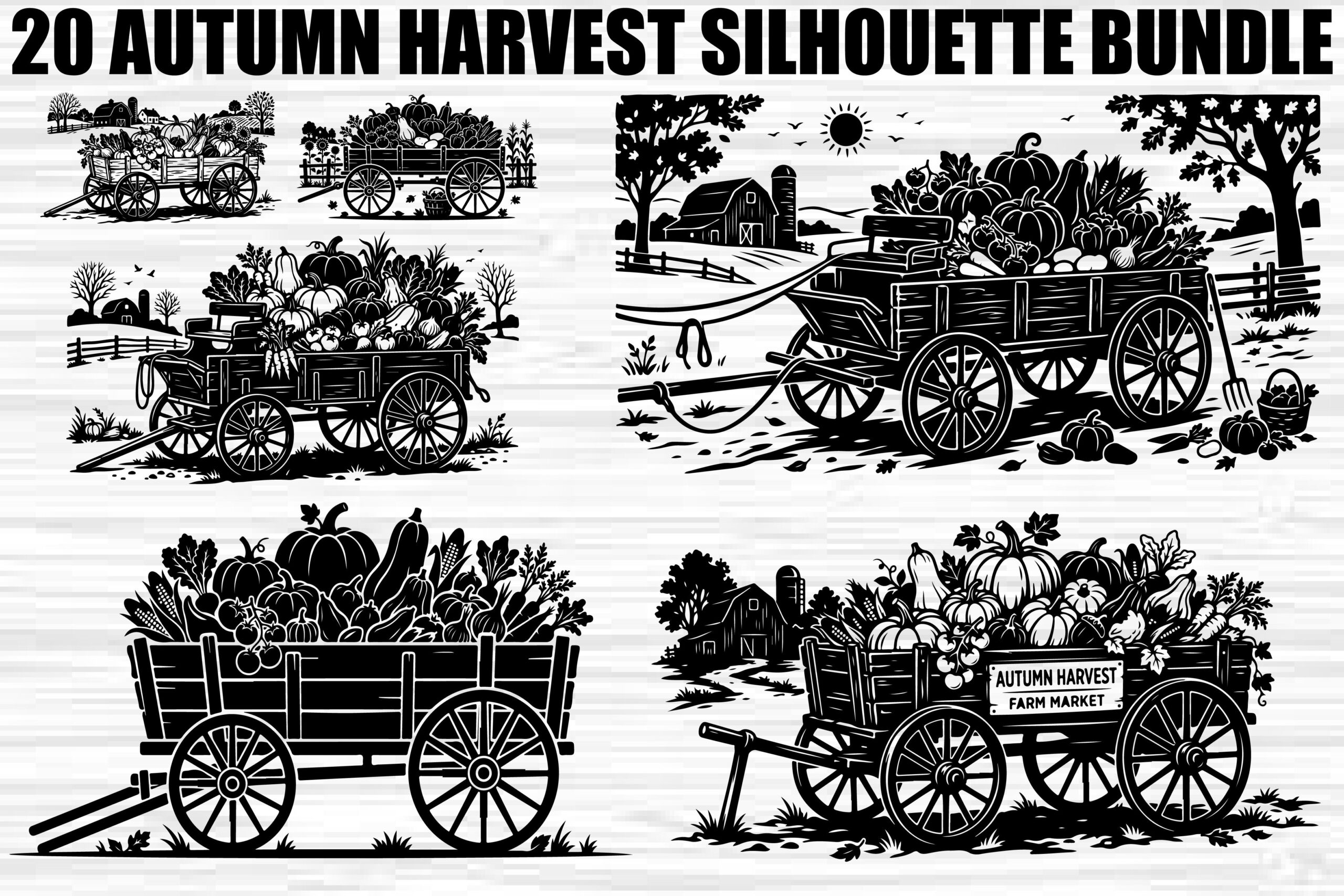 Autumn Harvest Wagon SVG Bundle preview for craft projects