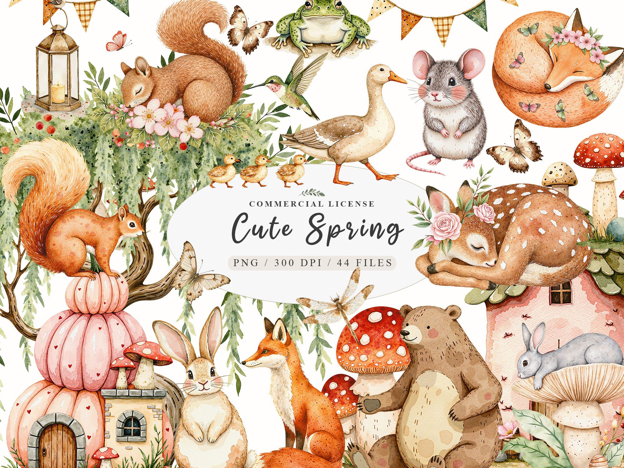 Watercolor Forest Spring Animals Png preview for woodland crafts