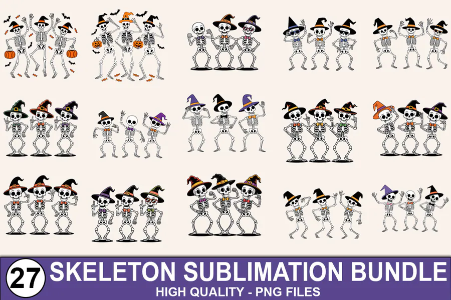 Halloween Skeleton Sublimation Bundle preview for Halloween skeleton sublimation PNG