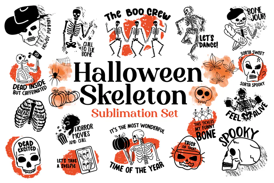 Halloween Skeleton Sublimation Set preview for Halloween skeleton sublimation PNG