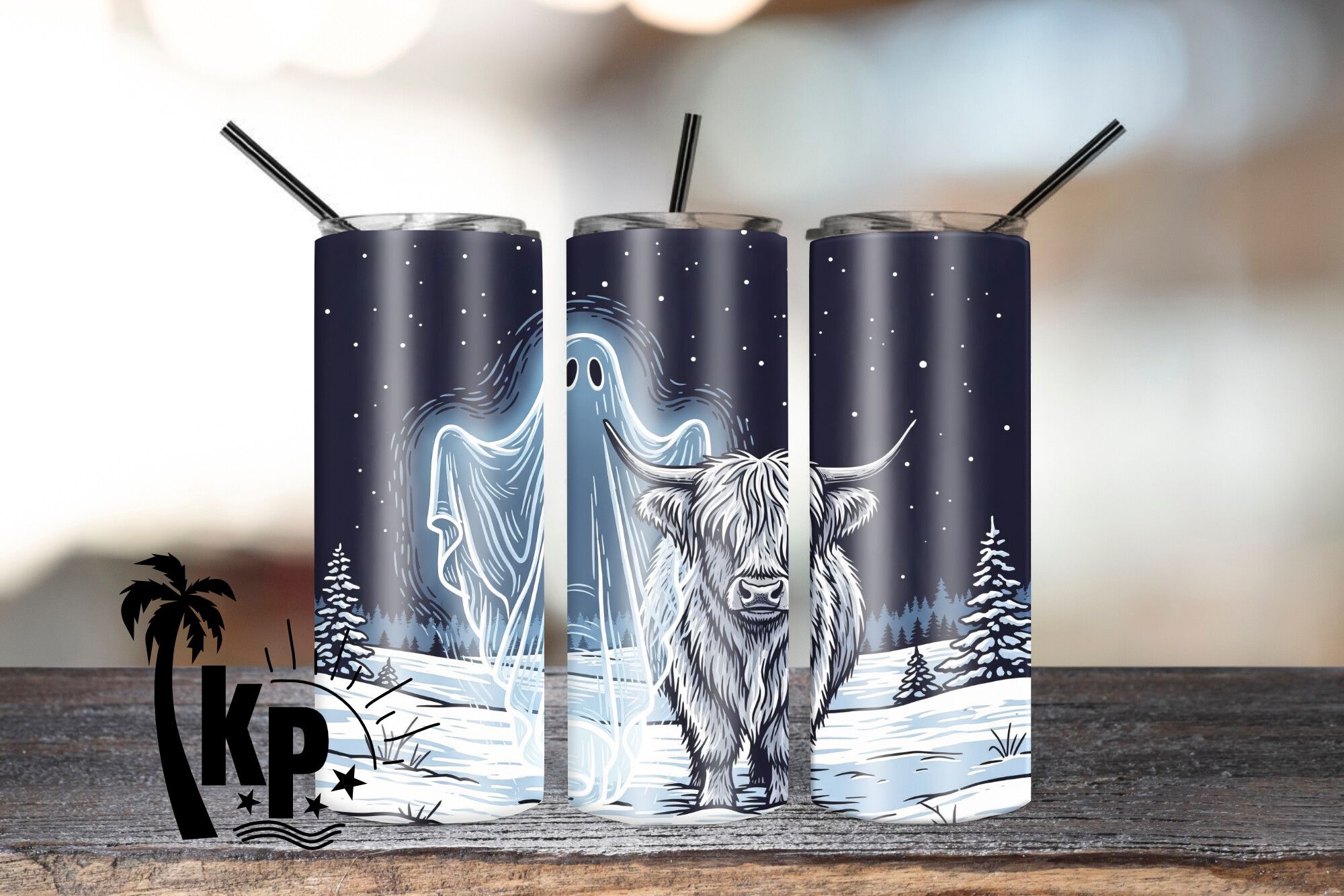 Winter Ghost & Highland Cow Tumbler Wrap preview for craft projects