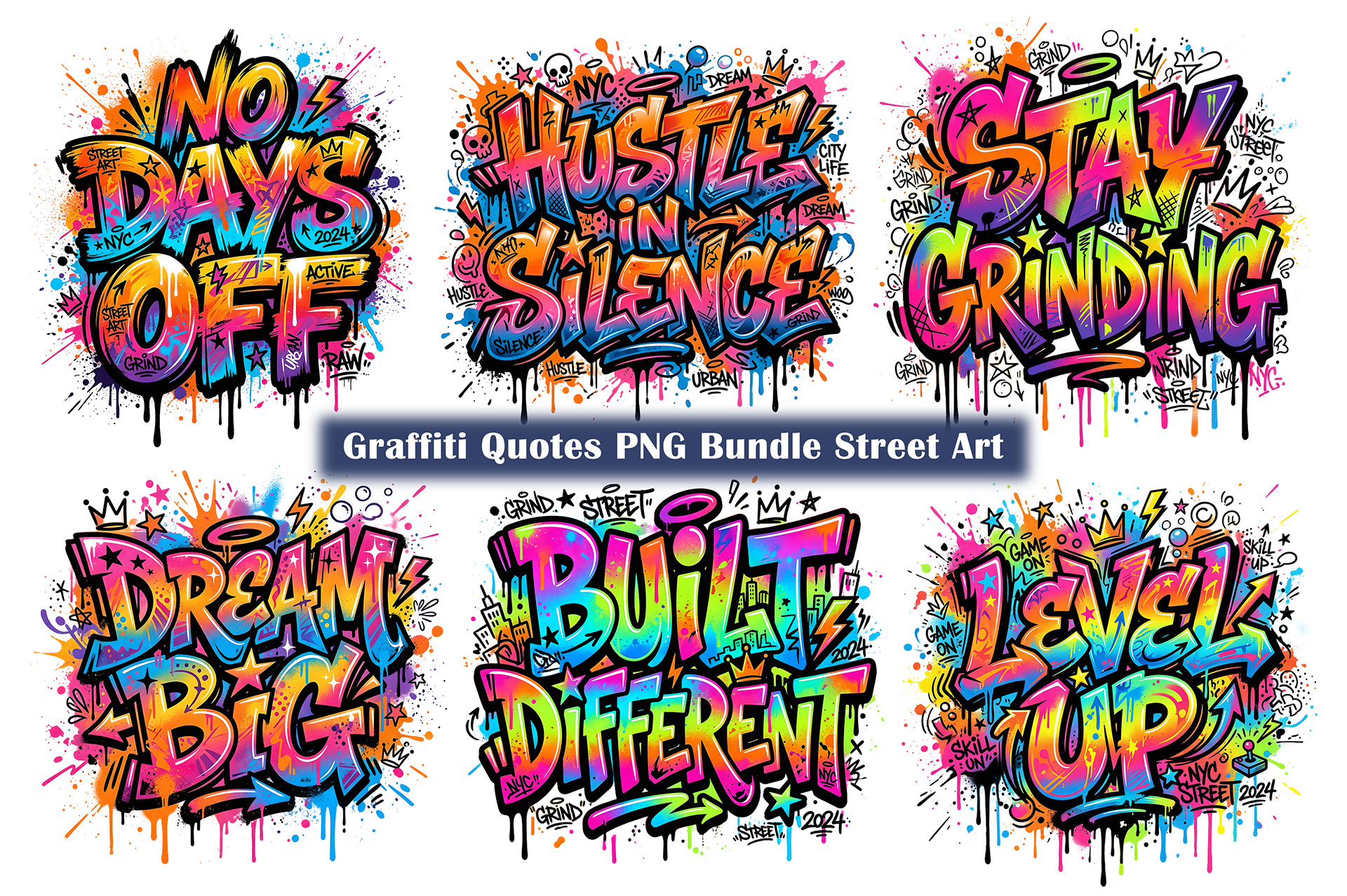 Graffiti Quotes PNG Bundle Street Art preview for craft projects