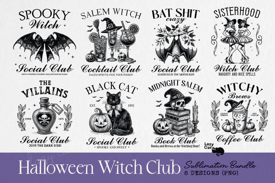 Halloween Witch Club PNG Sublimation preview for Halloween witch sublimation PNG