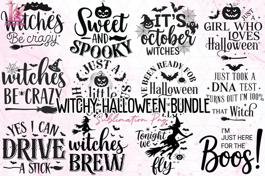 Witchy Halloween PNG Bundle preview for Halloween witch sublimation PNG