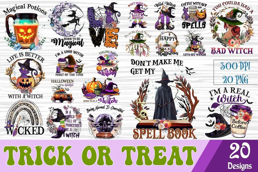 Halloween Witch Vibes Sublimation — 20 PNG preview for Halloween witch sublimation PNG