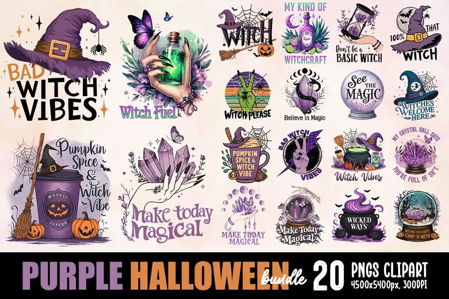 Halloween Magical Sublimation PNG Bundle preview for Halloween witch sublimation PNG