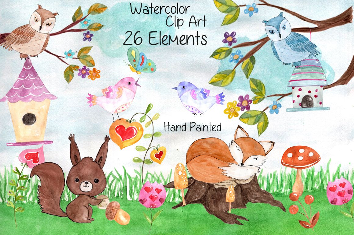 Watercolor Forest Animals Clip Art preview for woodland crafts
