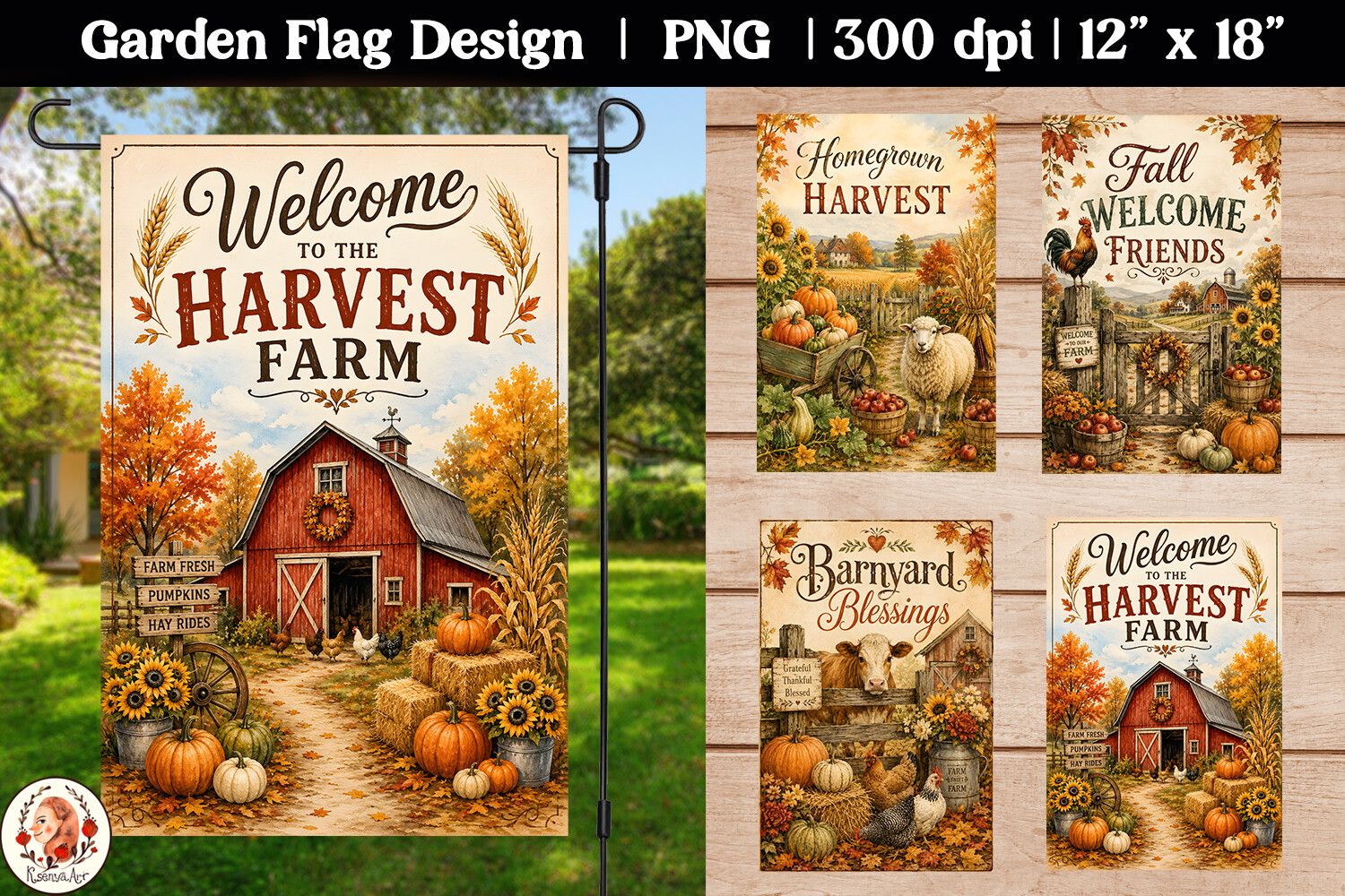 Autumn Farmhouse Garden Flag PNG preview for craft projects