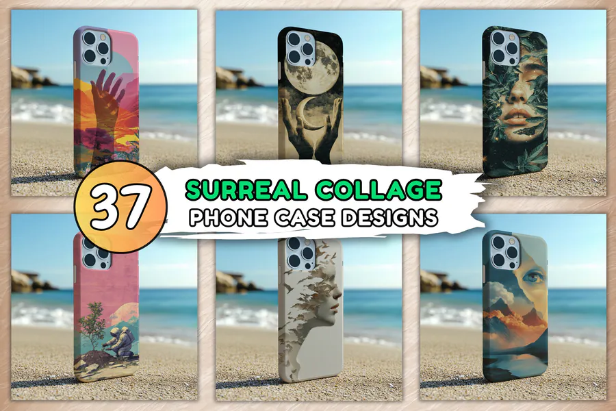 37-Design Surreal Collage Phone Case Set preview for boho phone case sublimation ideas