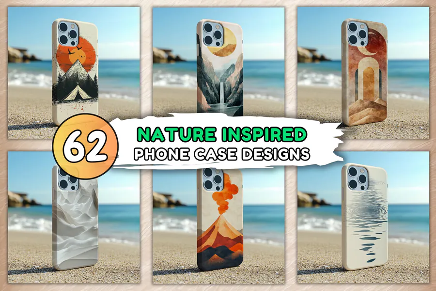 62-Design Nature-Inspired Phone Case Set preview for boho phone case sublimation ideas