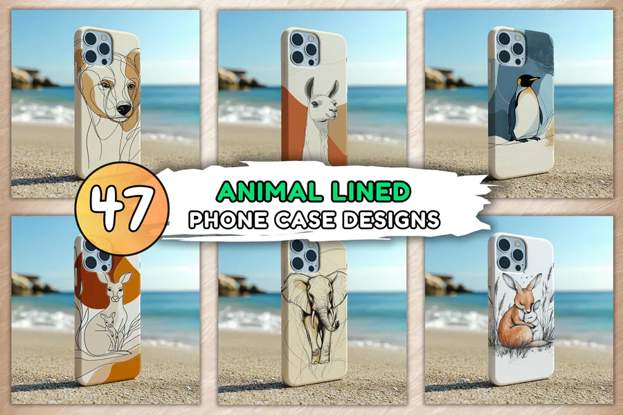 47-Design Animal Line Art Phone Case Set preview for boho phone case sublimation ideas
