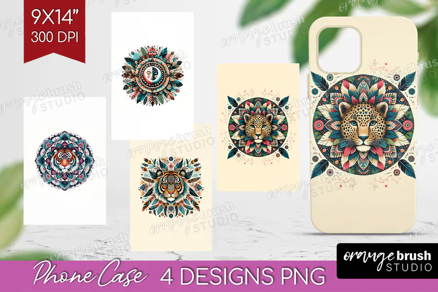 Big Cat Mandala Phone Case Set preview for boho phone case sublimation ideas