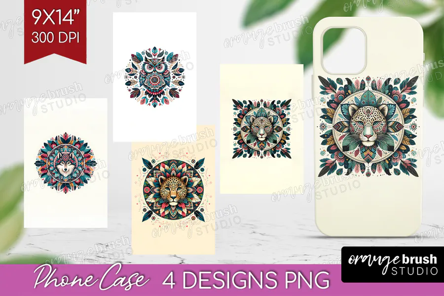 Fox and Wildcat Mandala Phone Case Set preview for boho phone case sublimation ideas
