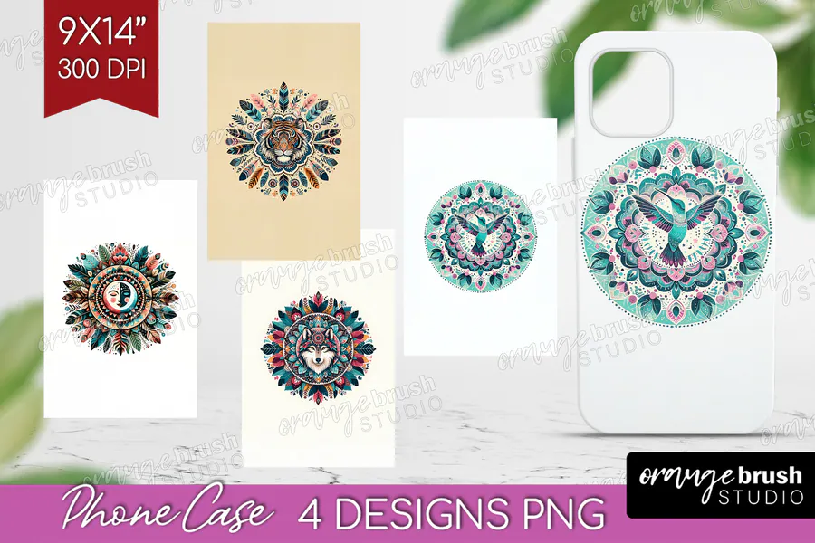 Aqua Animal Mandala Phone Case Set preview for boho phone case sublimation ideas