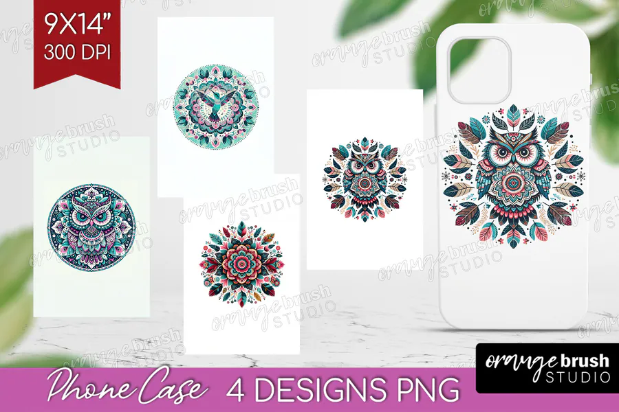 Owl Mandala Phone Case Set preview for boho phone case sublimation ideas
