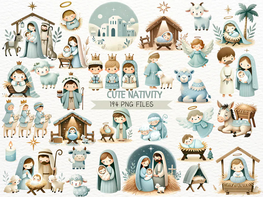 Cute Christmas Nativity Clipart Bundle 2 preview for Christian nativity Christmas sublimation PNG