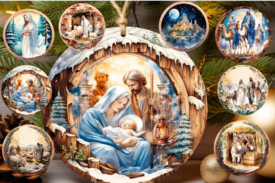 Nativity Scene Ornament 3D Sublimation preview for Christian nativity Christmas sublimation PNG