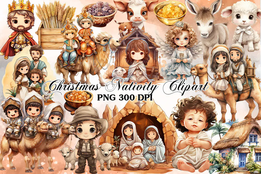 Cute Christmas Nativity Clipart Bundle preview for Christian nativity Christmas sublimation PNG