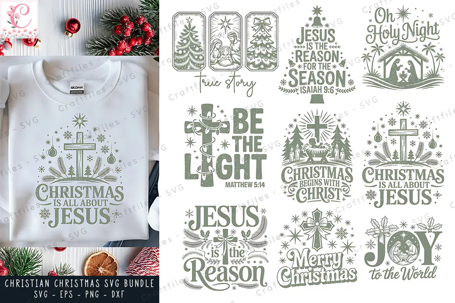 Christian Christmas SVG Bundle 55 preview for Christian nativity Christmas sublimation PNG