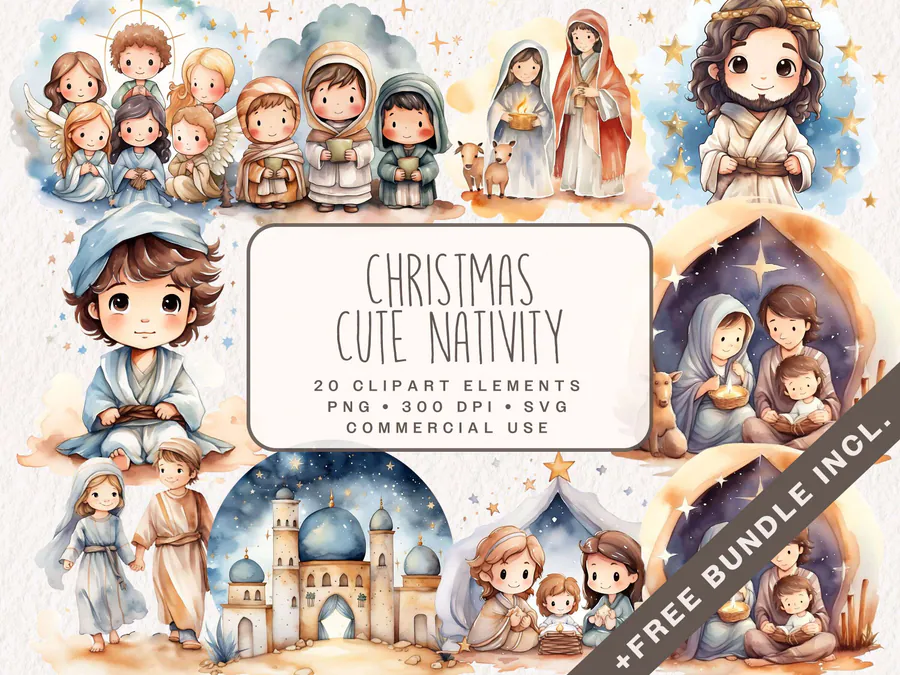 Christmas Cute Nativity Clipart Bundle 2 preview for Christian nativity Christmas sublimation PNG