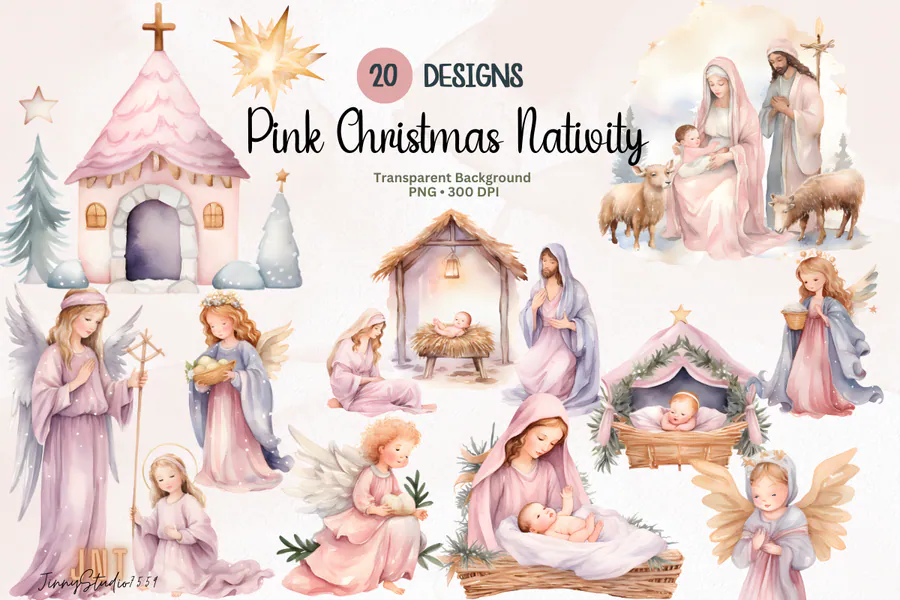 Pink Christmas Nativity Sublimation preview for Christian nativity Christmas sublimation PNG