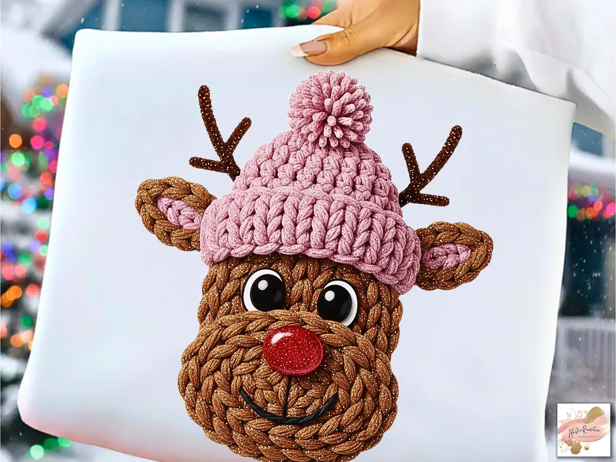 Crochet Faux Yarn Christmas Reindeer PNG 2 preview for Christmas reindeer sublimation PNG