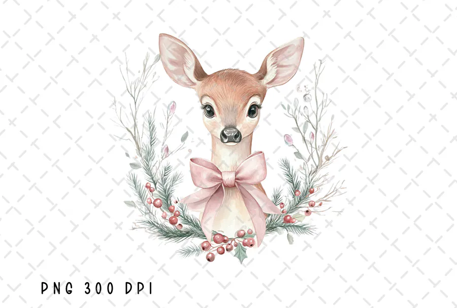 Deer Coquette Bow Reindeer Christmas PNG preview for Christmas reindeer sublimation PNG