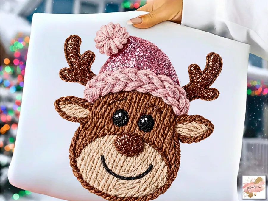 Crochet Faux Yarn Christmas Reindeer PNG preview for Christmas reindeer sublimation PNG