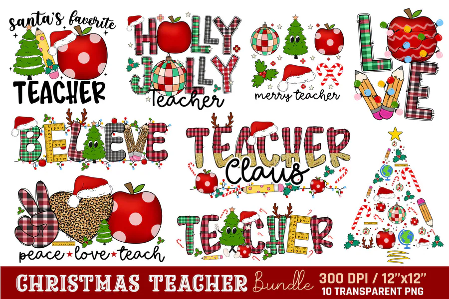 Christmas Teacher Sublimation Bundle 9 preview for Christmas teacher sublimation PNG