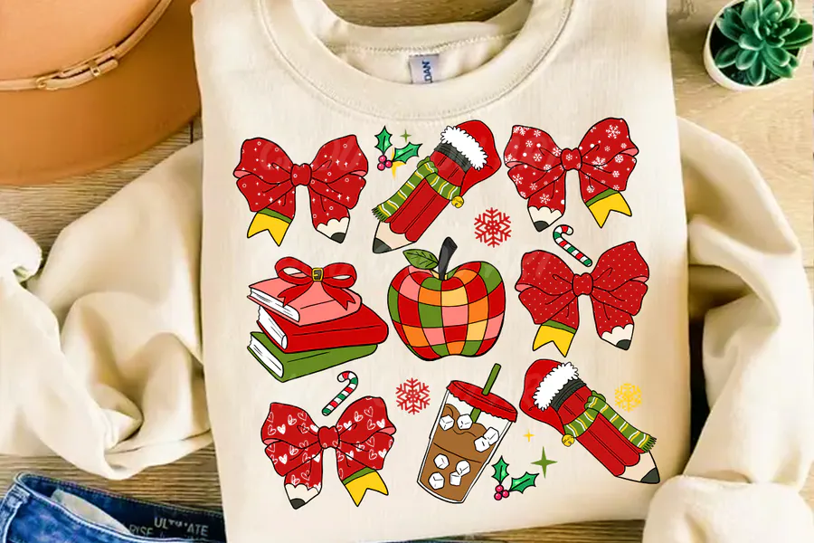 Coquette Christmas Teacher Sublimation preview for Christmas teacher sublimation PNG