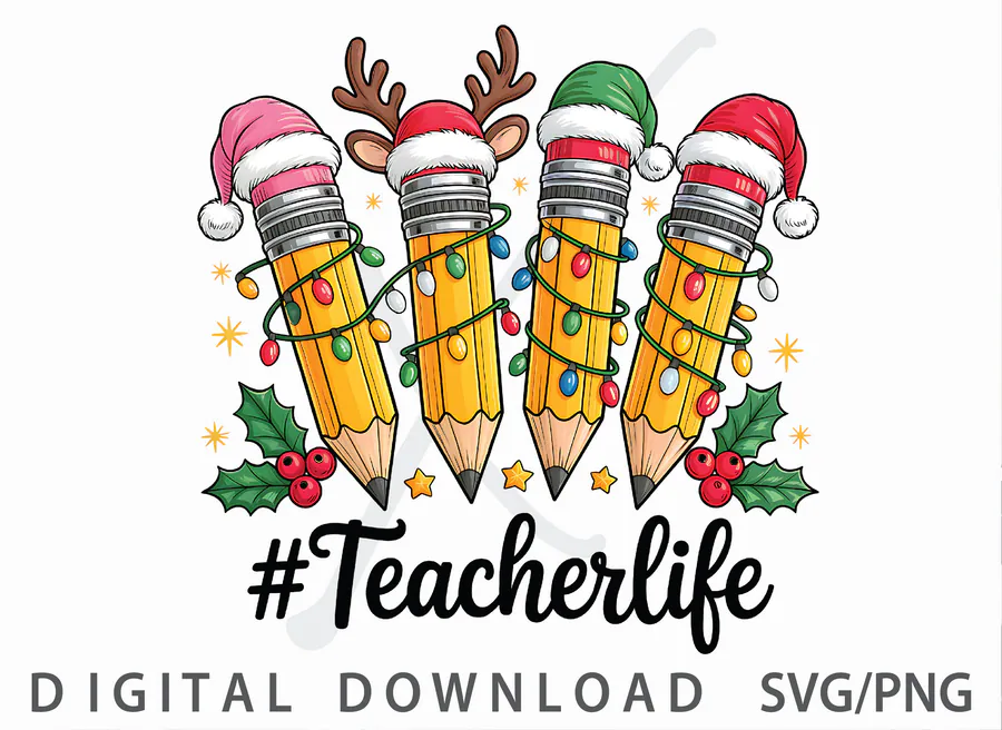 Christmas Pencils PNG Teacher Christmas 7 preview for Christmas teacher sublimation PNG